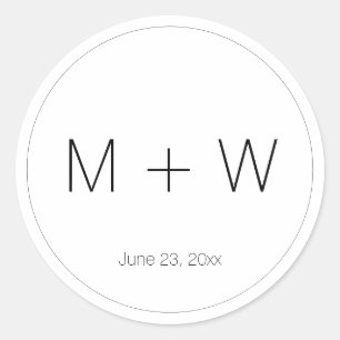 Sticker Rond Mariage minimaliste en monogramme noir blanc