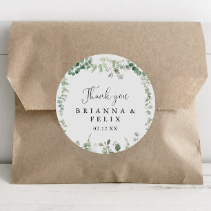 Sticker Rond Mariage minimaliste Eucalyptus Merci Faveur