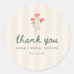 Sticker Rond Mariage Minimaliste Floral "Merci" Enterrement de