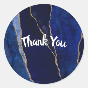 Sticker Rond Mariage Minimaliste Moderne Agate Bleue Et Or 