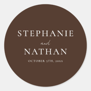 Sticker Rond Mariage Minimaliste Moderne Brun Foncé