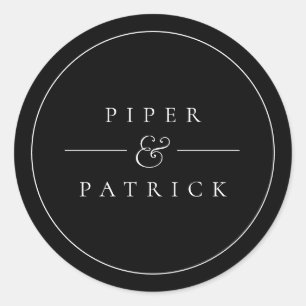 Sticker Rond Mariage minimaliste moderne élégant noir et blanc