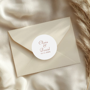 Sticker Rond Mariage Minimaliste Moderne en Terracotta Blanc