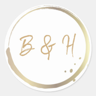 Sticker Rond Mariage minimaliste moderne glamour or et blanc br