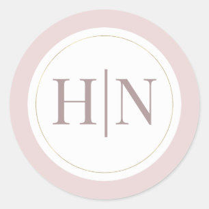 Sticker Rond Mariage Minimaliste Moderne Rose Huître Et Or