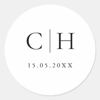 Sticker Rond Mariage Minimaliste Noir & Blanc Classique Rond