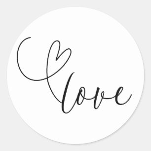 Sticker Rond Mariage minimaliste noir et blanc Cœurs modernes