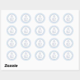 Sticker Rond Mariage Minimaliste Rayure Cabane Bleue