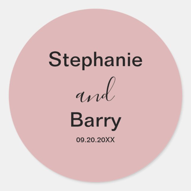 Sticker Rond Mariage Minimaliste Rose Poussiéreux (Devant)