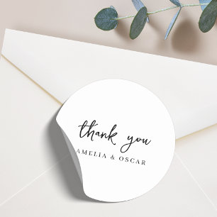 Sticker Rond Mariage minimaliste simple en Merci blanc