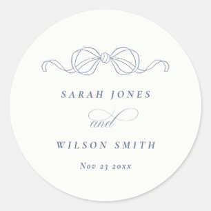 Sticker Rond Mariage Minimaliste Simple Nœud Coquette Bleu Fonc