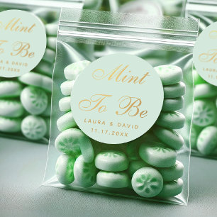 Sticker Rond Mariage Mint to Be Faux Gold Foil Élégant Script