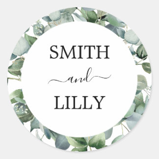 Sticker Rond mariage moderne à la verdure d'eucalyptus