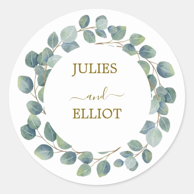 Sticker Rond Mariage moderne à l'eucalyptus (Devant)