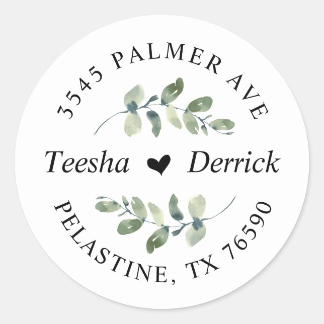 Sticker Rond Mariage moderne Adresse de retour de verdure Eucal (Devant)