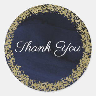 Sticker Rond Mariage Moderne Aquarelle Bleu Nuit et Or