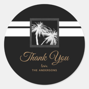 Sticker Rond Mariage Moderne aux Arbres Palmiers Tropicaux Noir