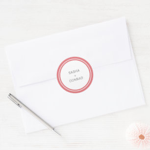 Sticker Rond Mariage Moderne avec Bordure Rose Corail Gras
