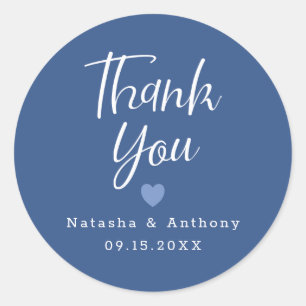 Sticker Rond Mariage Moderne Bleu et Blanc Remerciement Script