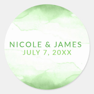 Sticker Rond Mariage Moderne Chic à l'Aquarelle Vert Citron Cla