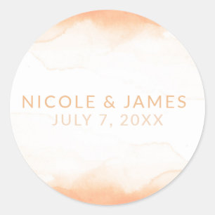 Sticker Rond Mariage Moderne Chic Aquarelle Corail Orange
