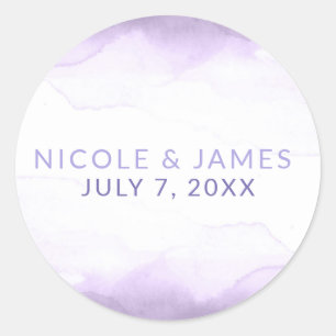Sticker Rond Mariage Moderne Chic Aquarelle Lavande Violet