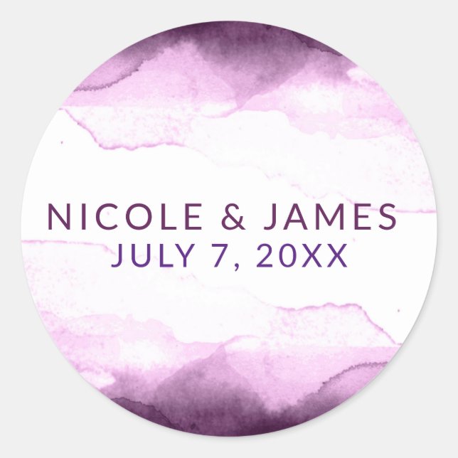 Sticker Rond Mariage Moderne Chic Aquarelle Pourpre de Boysenbe (Devant)
