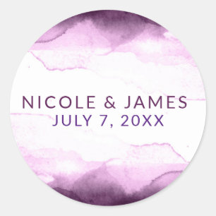 Sticker Rond Mariage Moderne Chic Aquarelle Pourpre de Boysenbe