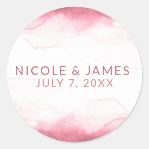 Sticker Rond Mariage Moderne Chic Aquarelle Rose Mauve Baie