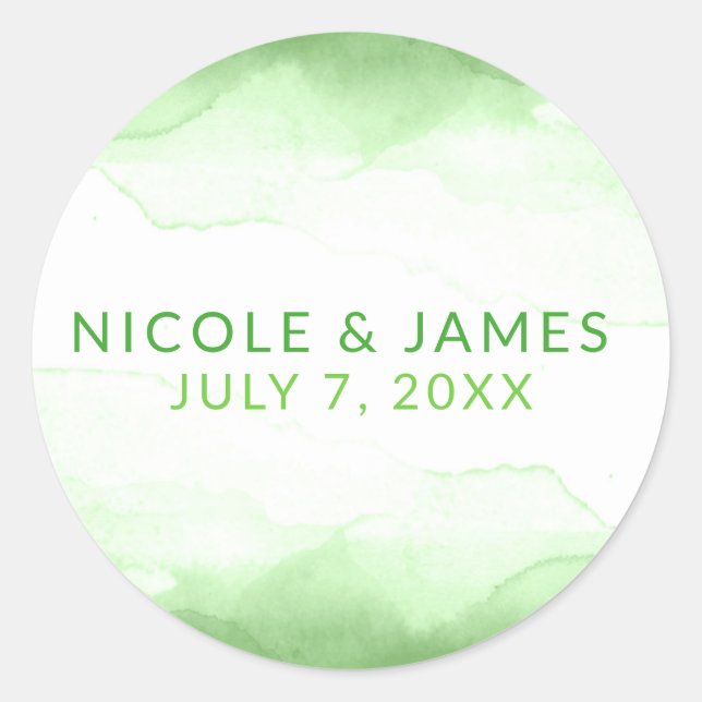 Sticker Rond Mariage Moderne Chic Aquarelle Vert Citron Clair (Devant)