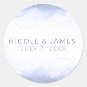 Sticker Rond Mariage Moderne Chic Aquarelle Violet Bleuâtre