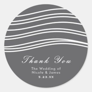 Sticker Rond Mariage Moderne Chic Gris et Blanc Ondulé