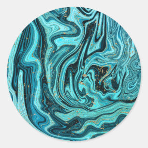 Sticker Rond Mariage Moderne Chic Tourbillon Bleu sarcelle et O