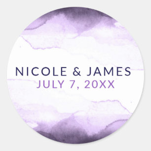 Sticker Rond Mariage Moderne Chic Violet Pourpre Améthyste