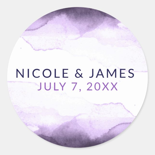 Sticker Rond Mariage Moderne Chic Violet Pourpre Améthyste (Devant)