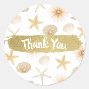 Sticker Rond Mariage Moderne Coquillages & Fleurs de Peach Beac