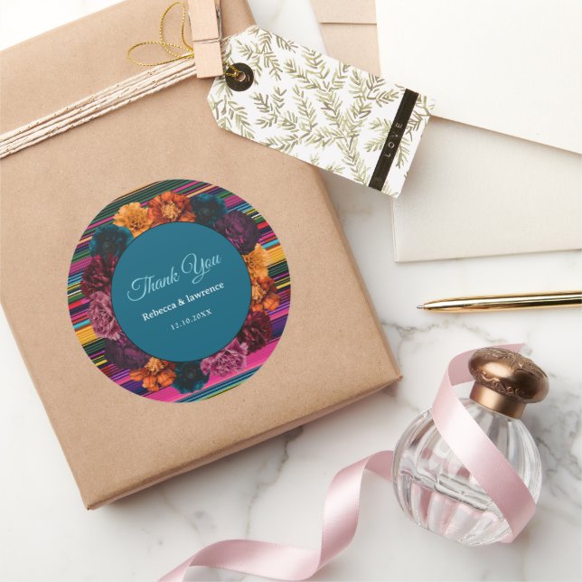 Sticker Rond Mariage moderne de fleurs mexicaines (Cadeaux)
