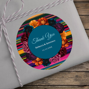 Sticker Rond Mariage moderne de fleurs mexicaines