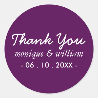 Sticker Rond Mariage moderne de Merci cursif pourpre