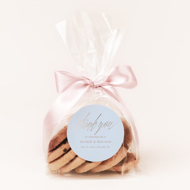 Sticker Rond Mariage moderne Dusty Blue & Faux Gold Favor (Créateur téléchargé)