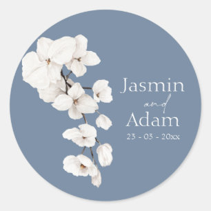 Sticker Rond Mariage moderne Dusty Blue Orchids Fleurs