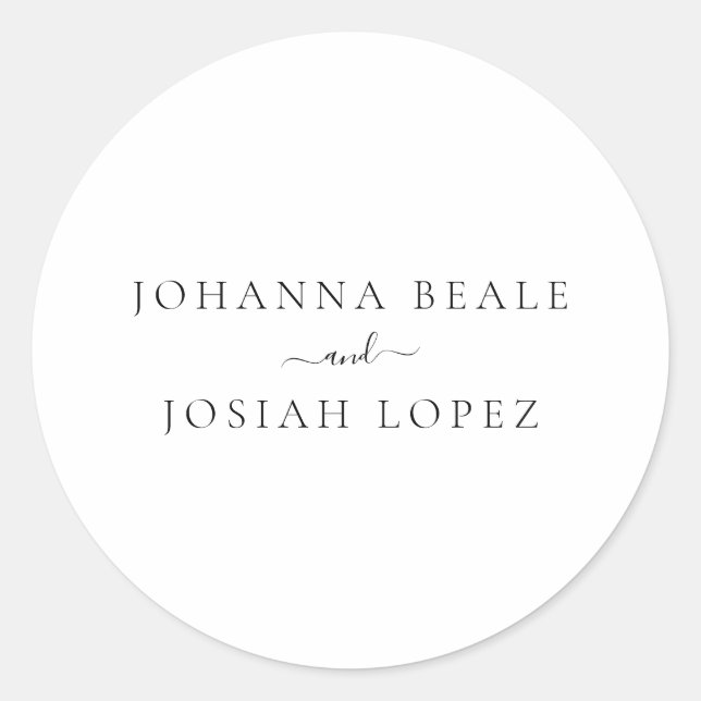 Sticker Rond Mariage Moderne Écriture Minimaliste (Devant)