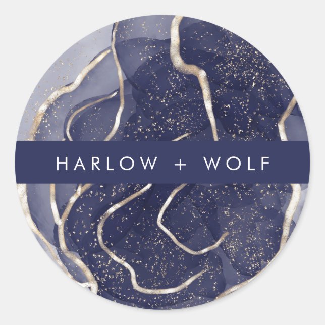 Sticker Rond Mariage moderne élégant de la marine de minuit (Devant)