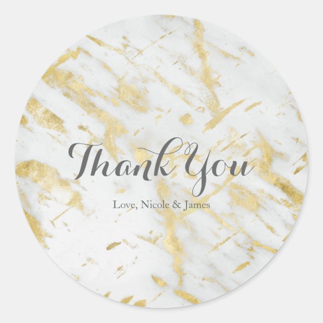Sticker Rond Mariage Moderne Élégant Glam Marbre Blanc & Or (Devant)
