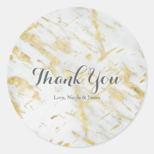 Sticker Rond Mariage Moderne Élégant Glam Marbre Or et Blanc