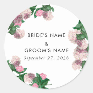 Sticker Rond Mariage Moderne Floral Végétal Hydrangea Rose