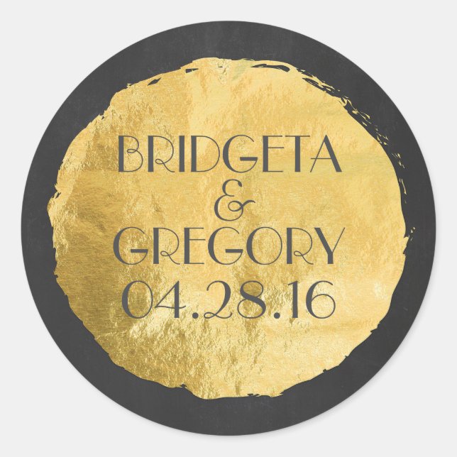 Sticker Rond Mariage moderne Gold Foil (Devant)