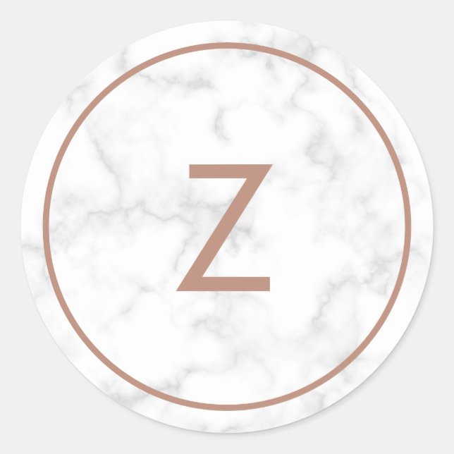 Sticker Rond Mariage moderne gris marbre or rose monogramme (Devant)