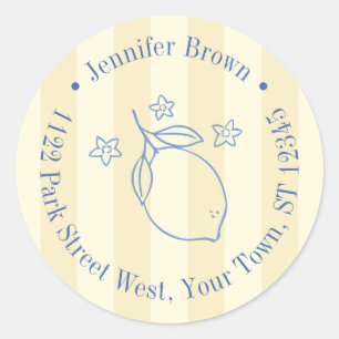 Sticker Rond Mariage Moderne Jaune Et Bleu Thème Citron