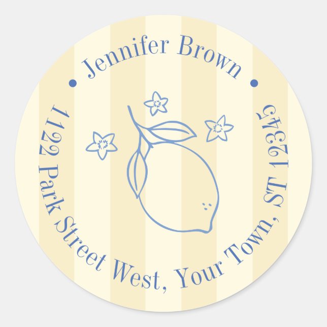 Sticker Rond Mariage Moderne Jaune Et Bleu Thème Citron (Devant)